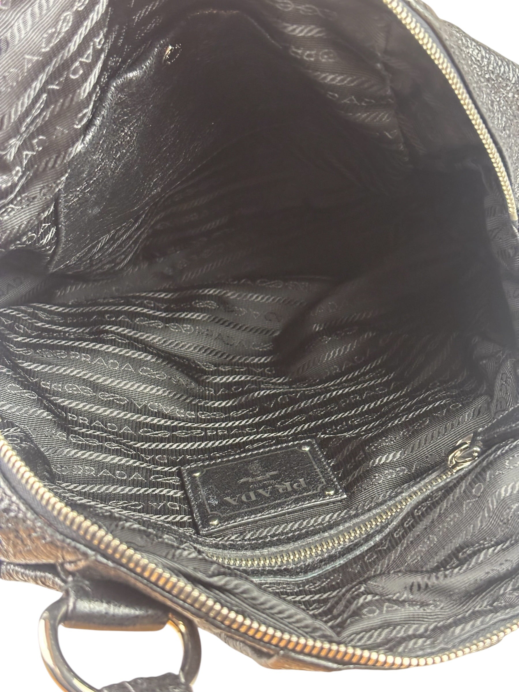 Prada Shiny Black Cervo Pleated Shoulder Bag