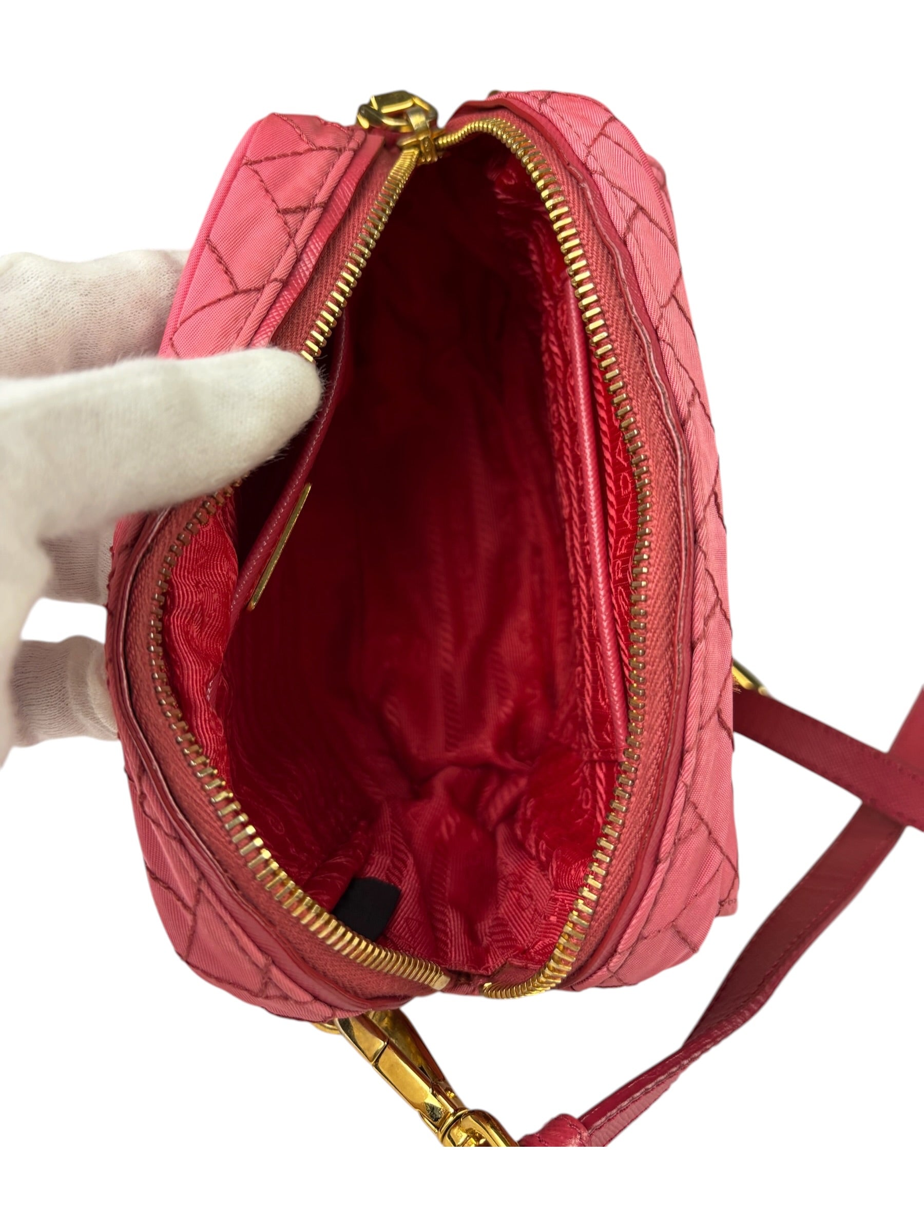 Prada Pink Leather Trim/Synthetic Tessuto Camera Bag