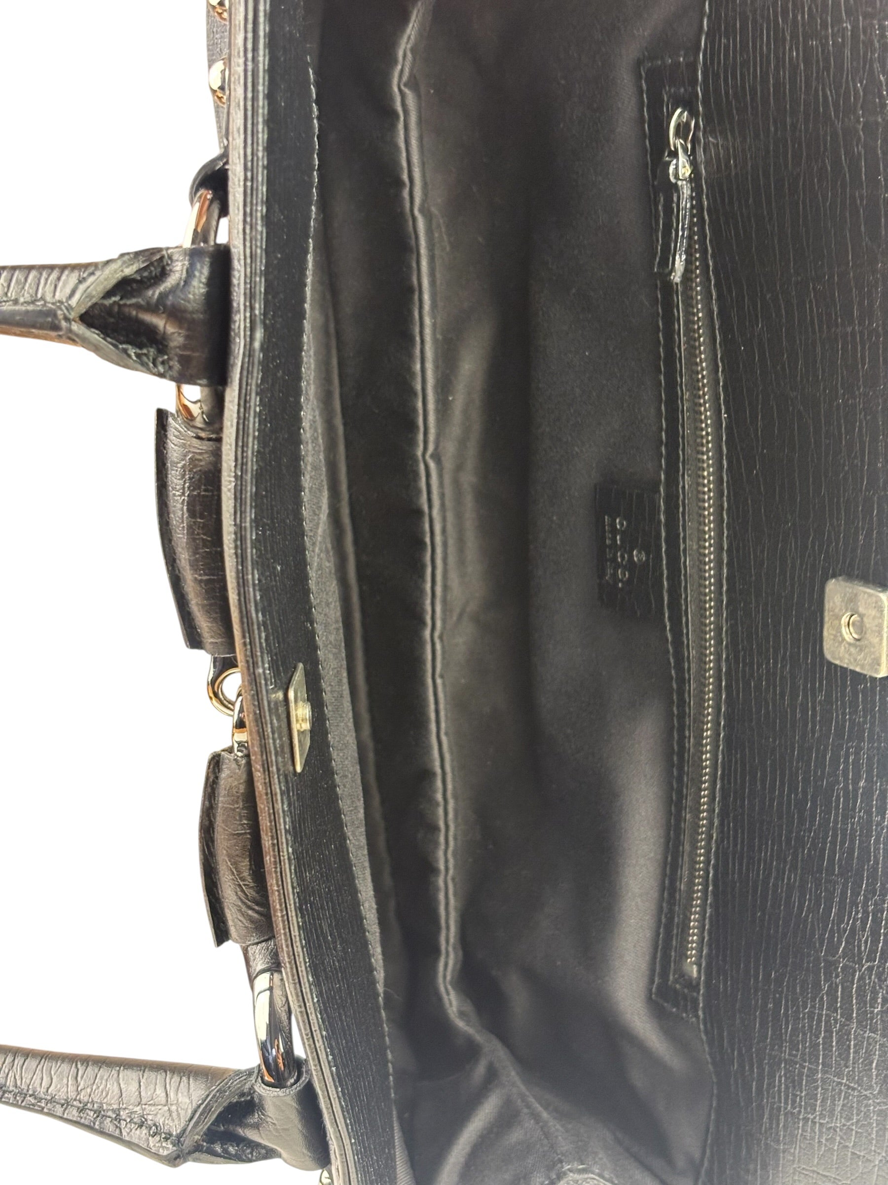 Gucci Black Leather Trim GG Horsebit Chain Shoulder Bag