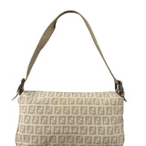 Fendi Grey Leather Trim Zucca Baguette