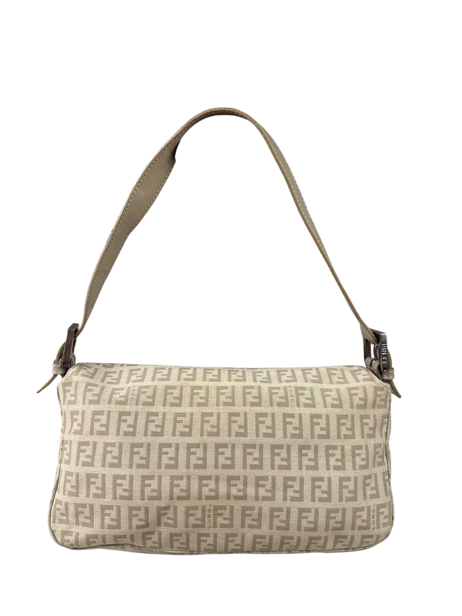 Fendi Grey Leather Trim Zucca Baguette