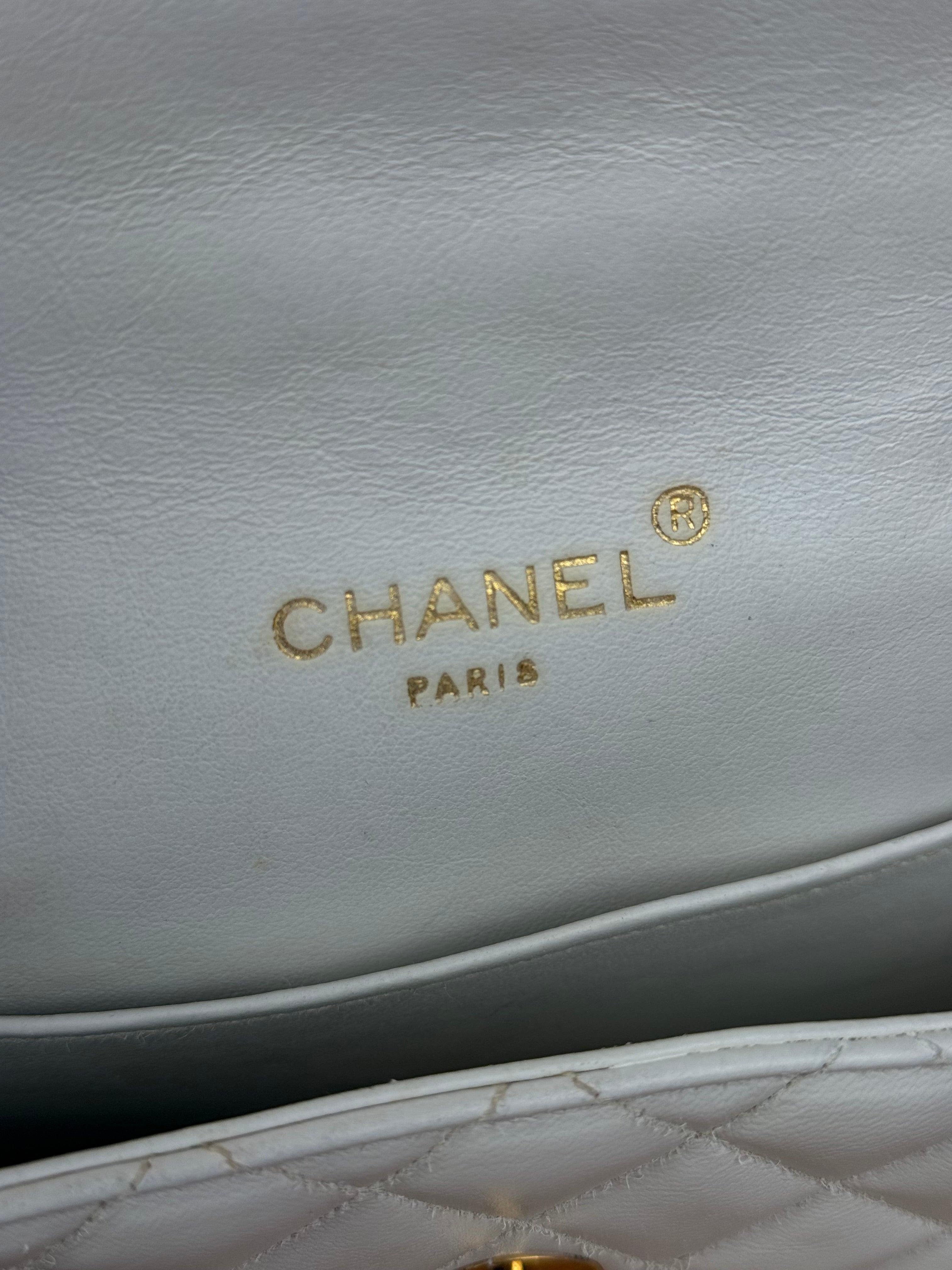 Chanel White Calfskin Square Mini Flap 1994