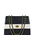 Chanel Vintage White/Black Quilted Lambskin Trapezoid Flap Bag 1990's