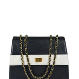 Chanel Vintage White/Black Quilted Lambskin Trapezoid Flap Bag 1990's