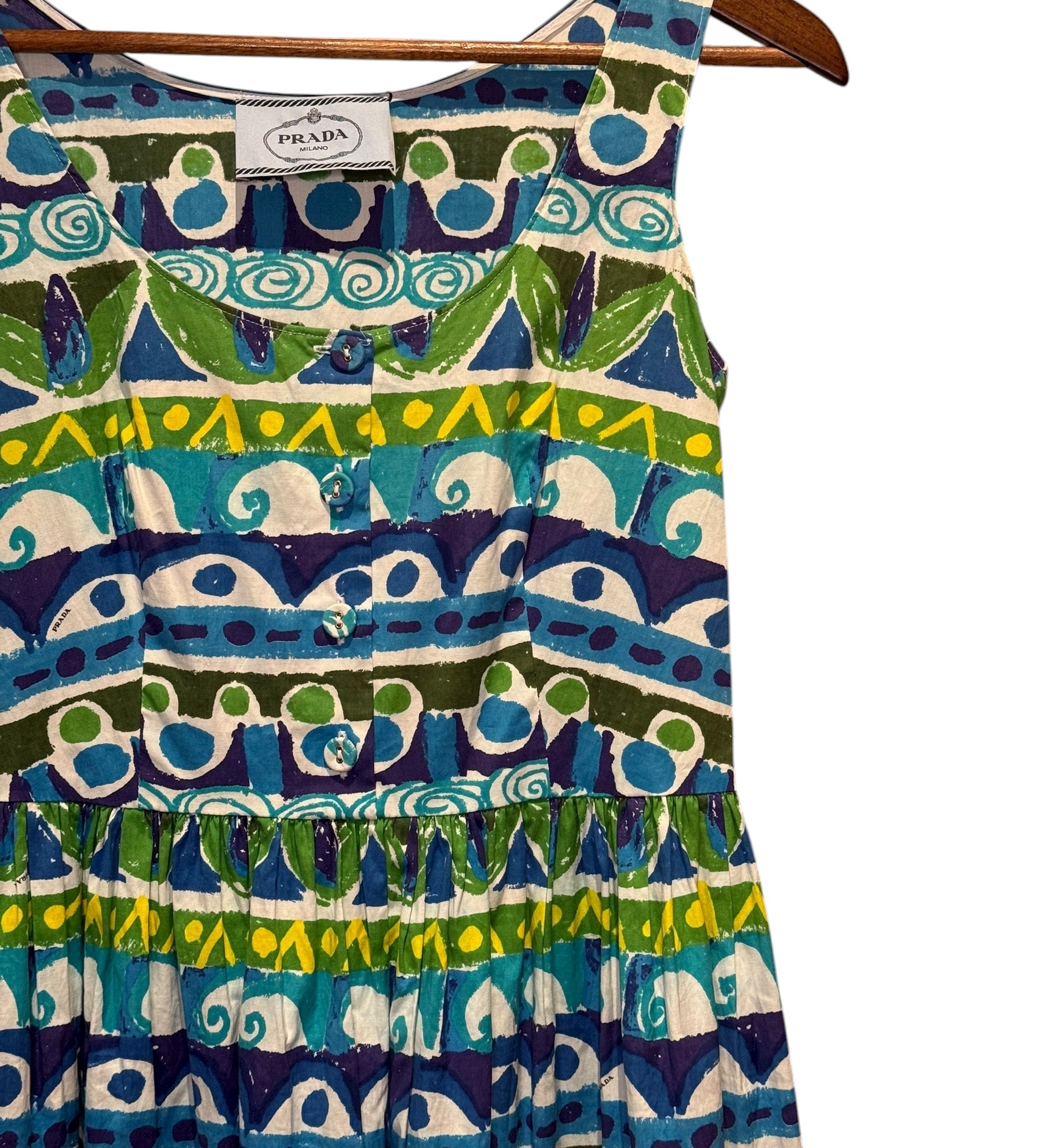 Prada Blue Lagoon Print Mid Length Dress
