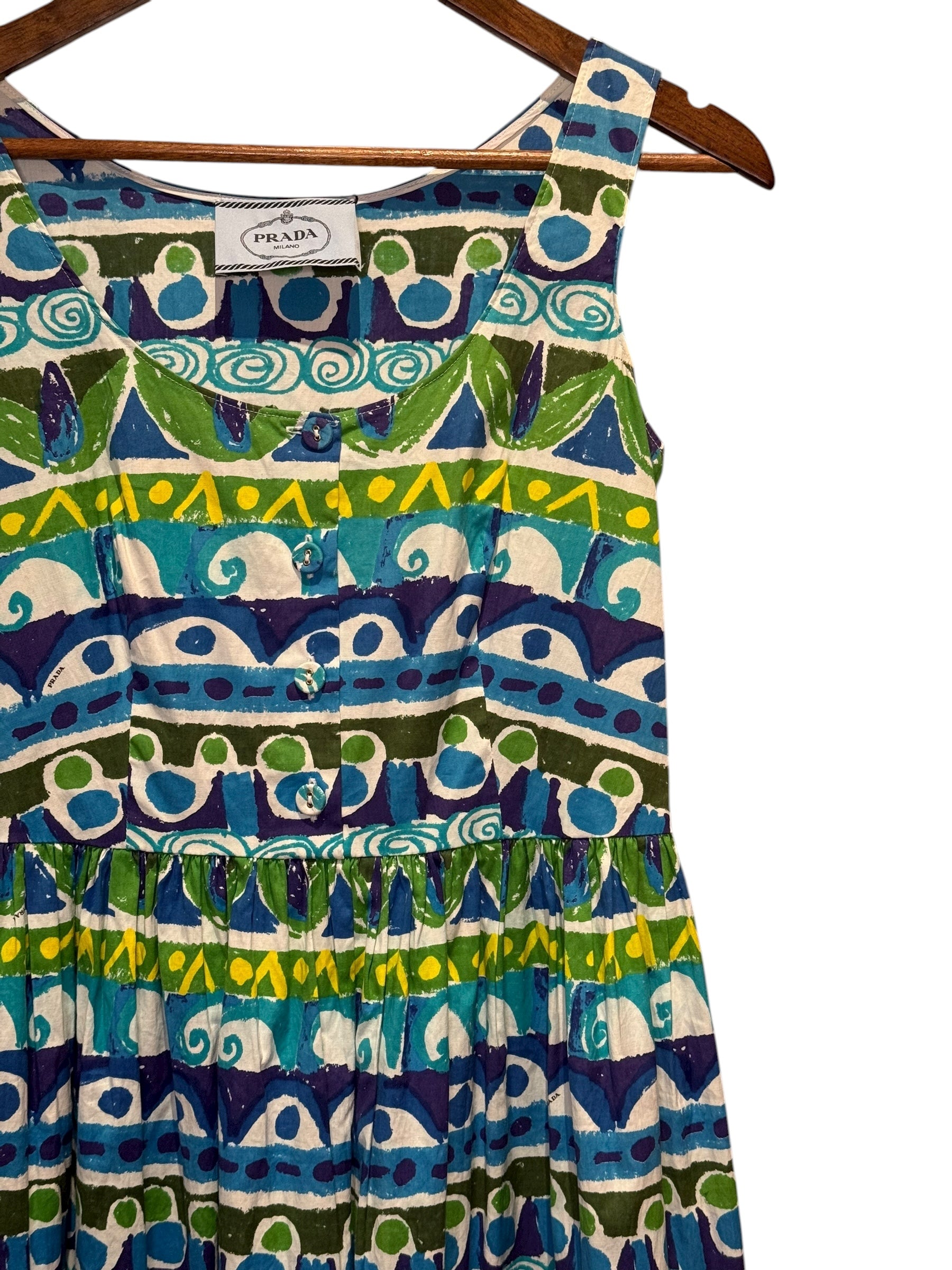 Prada Blue Lagoon Print Mid Length Dress