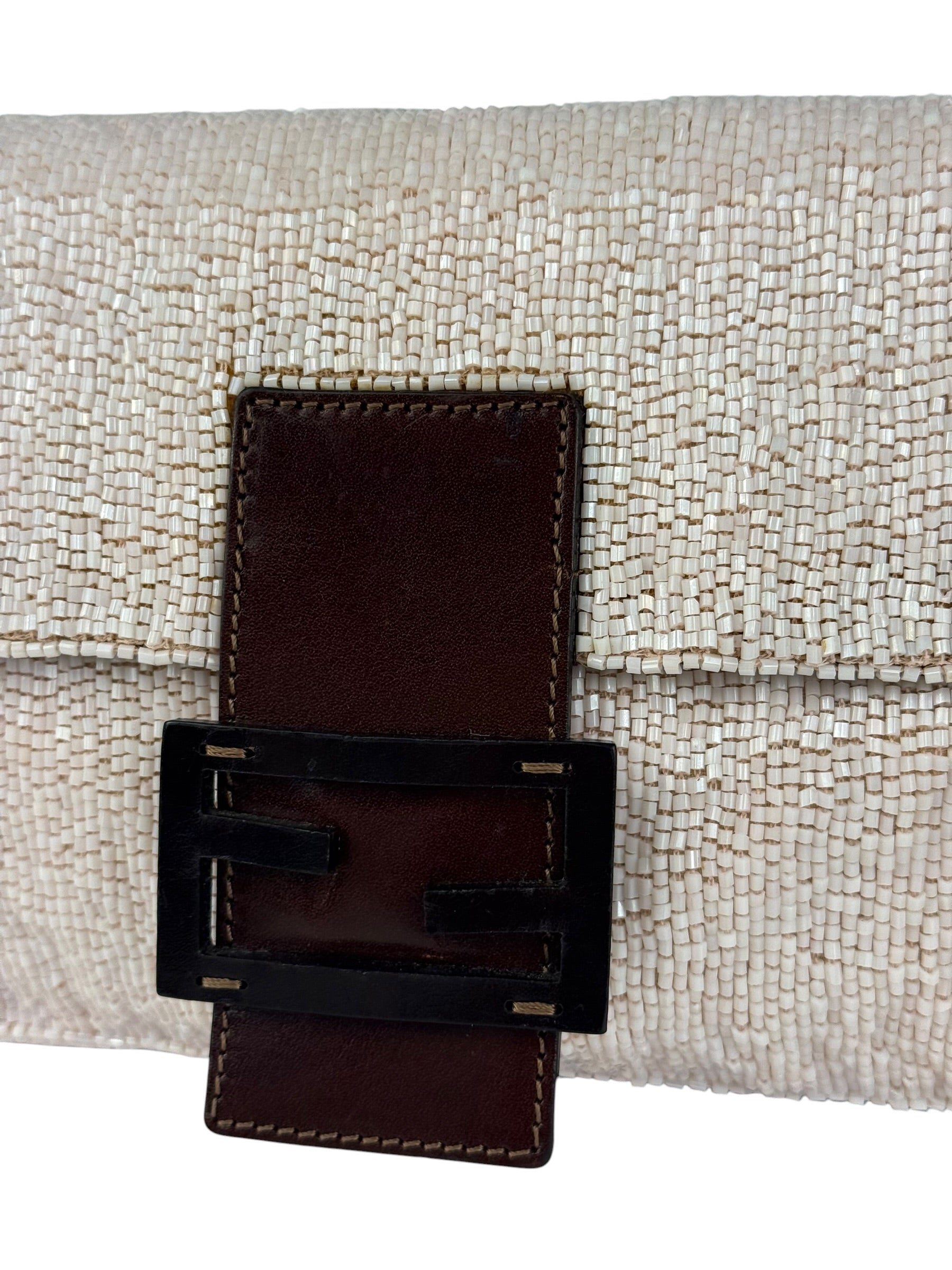 Fendi Leather-Trimmed Beaded Baguette Light Pink