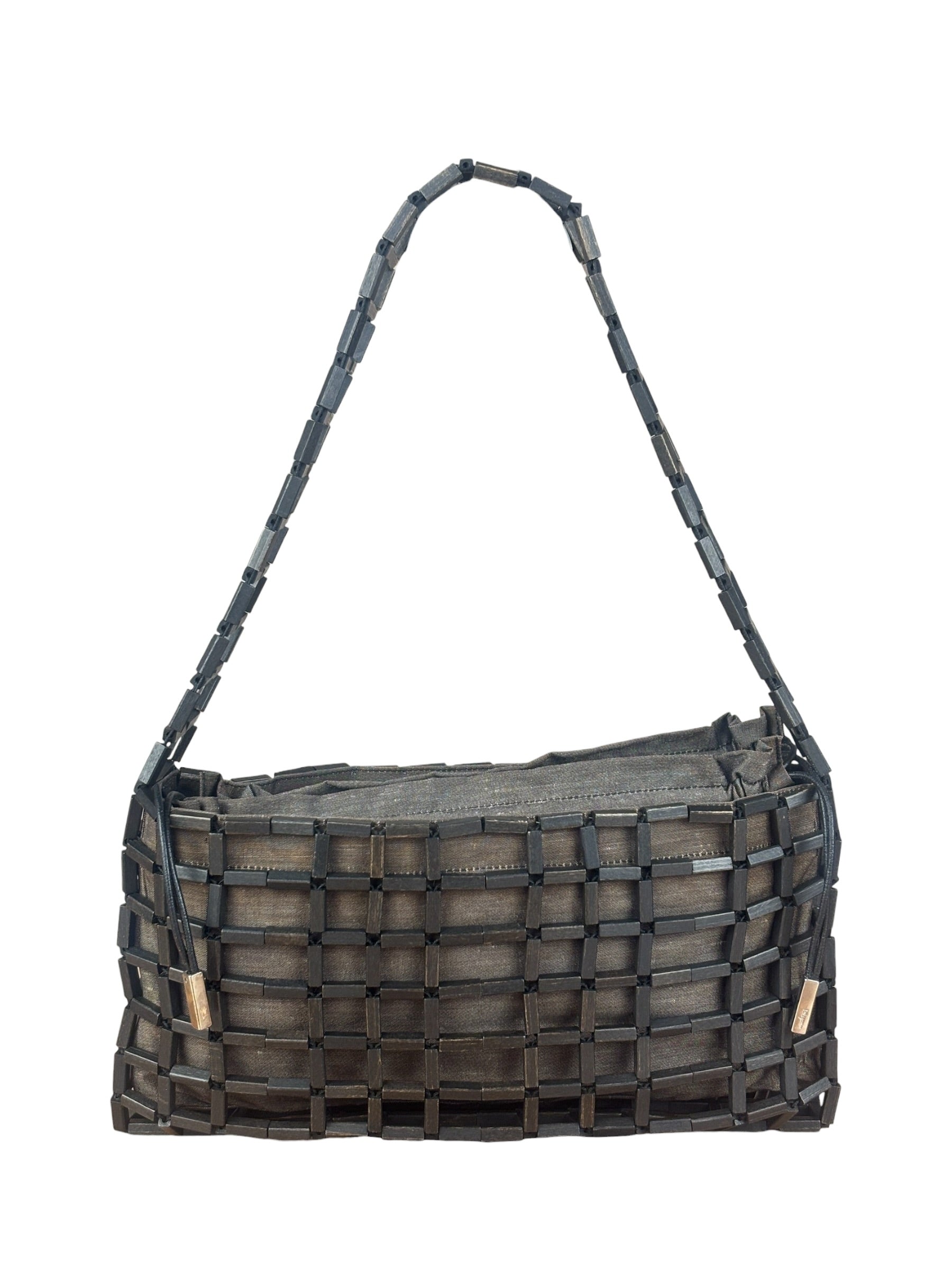 Ferragamo Vintage Black Cut-Out Wood Frame Shoulder Bag