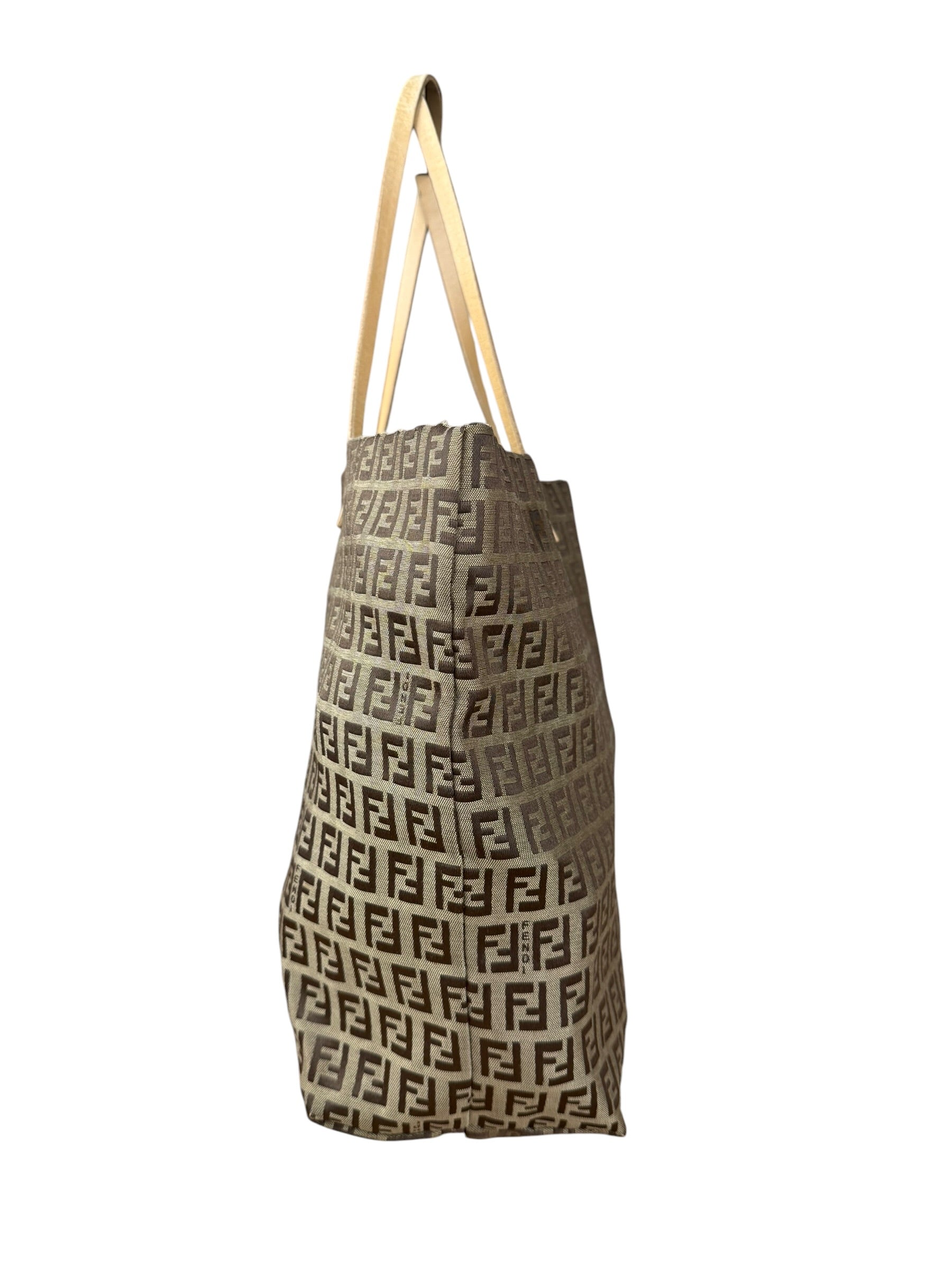 Fendi Vintage FF Canvas Print Zip Shoulder Tote