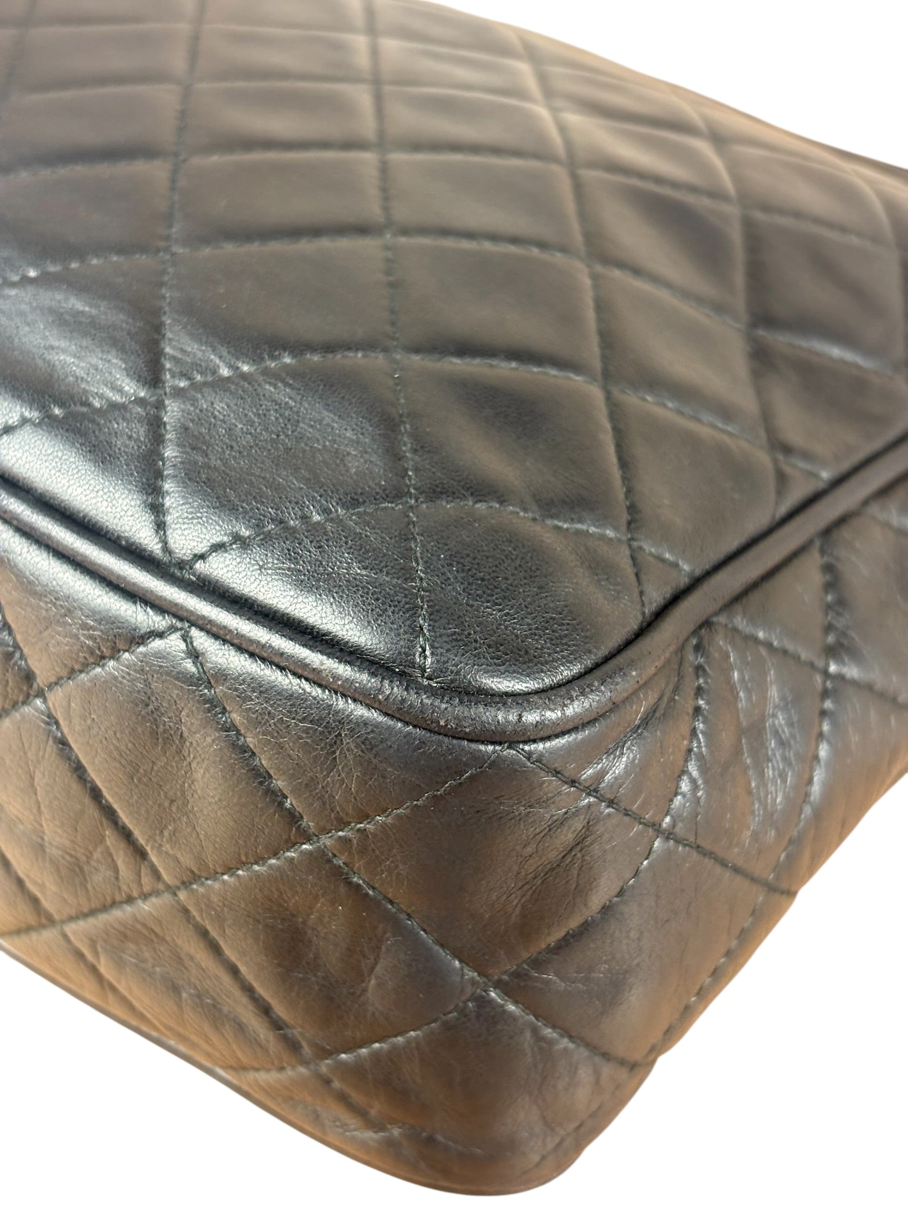 Chanel Vintage Black Quilted Leather Camera Crossbody Bag 1992