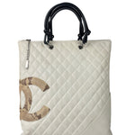 Chanel White Calfskin Quilted Python-Embossed Ligne Cambon Flat Tote Bag 2004