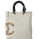 Chanel White Calfskin Quilted Python-Embossed Ligne Cambon Flat Tote Bag 2004