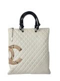 Chanel White Calfskin Quilted Python-Embossed Ligne Cambon Flat Tote Bag 2004