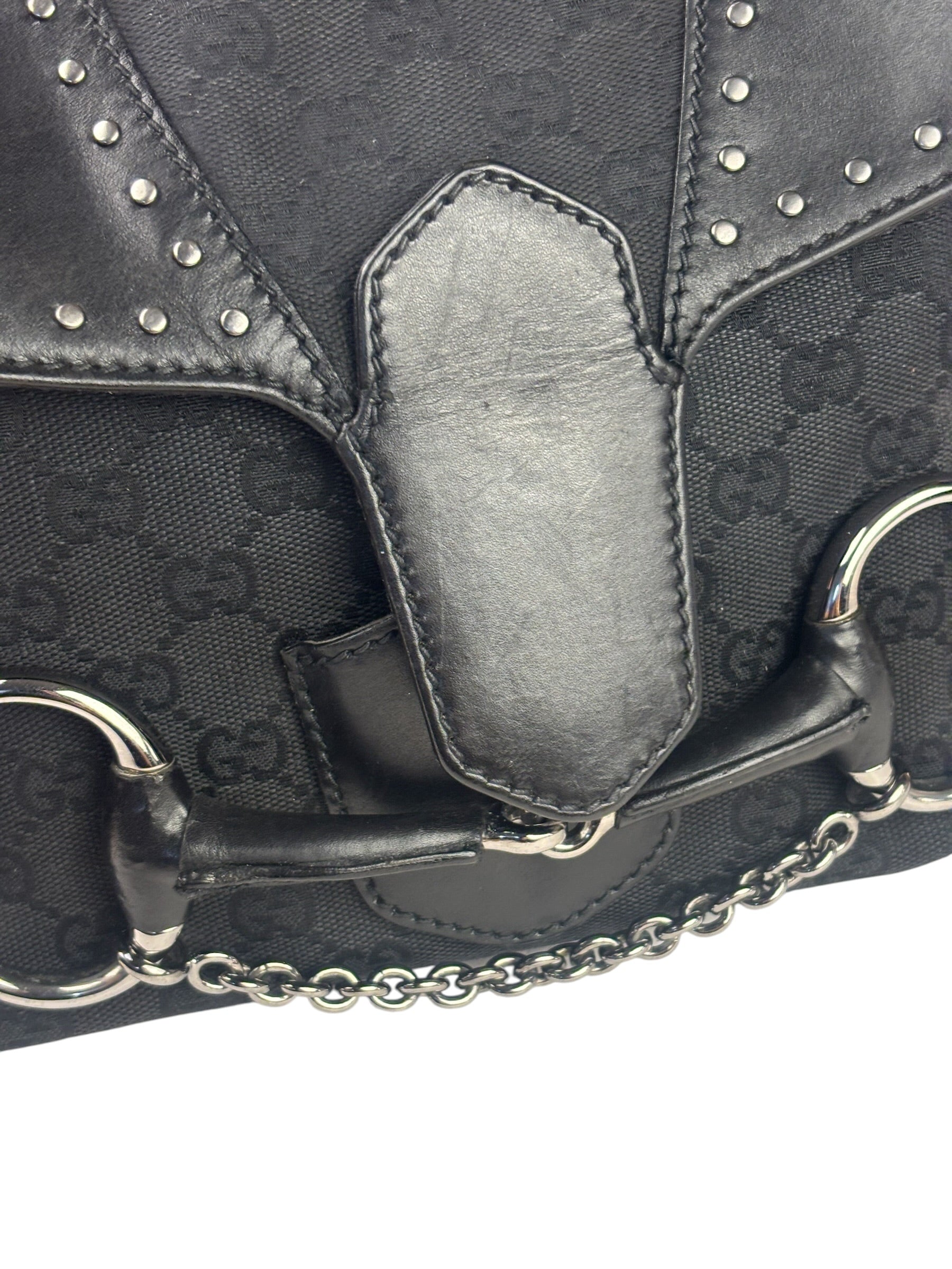 Gucci Vintage Black Horsebit Studded Chain Shoulder Bag