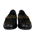 Gucci Black Leather Plaque Loafers
