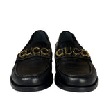 Gucci Black Leather Plaque Loafers