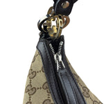 Gucci Vintage Dark Brown Leather Trim GG Canvas Twin Hobo Bag