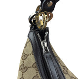 Gucci Vintage Dark Brown Leather Trim GG Canvas Twin Hobo Bag