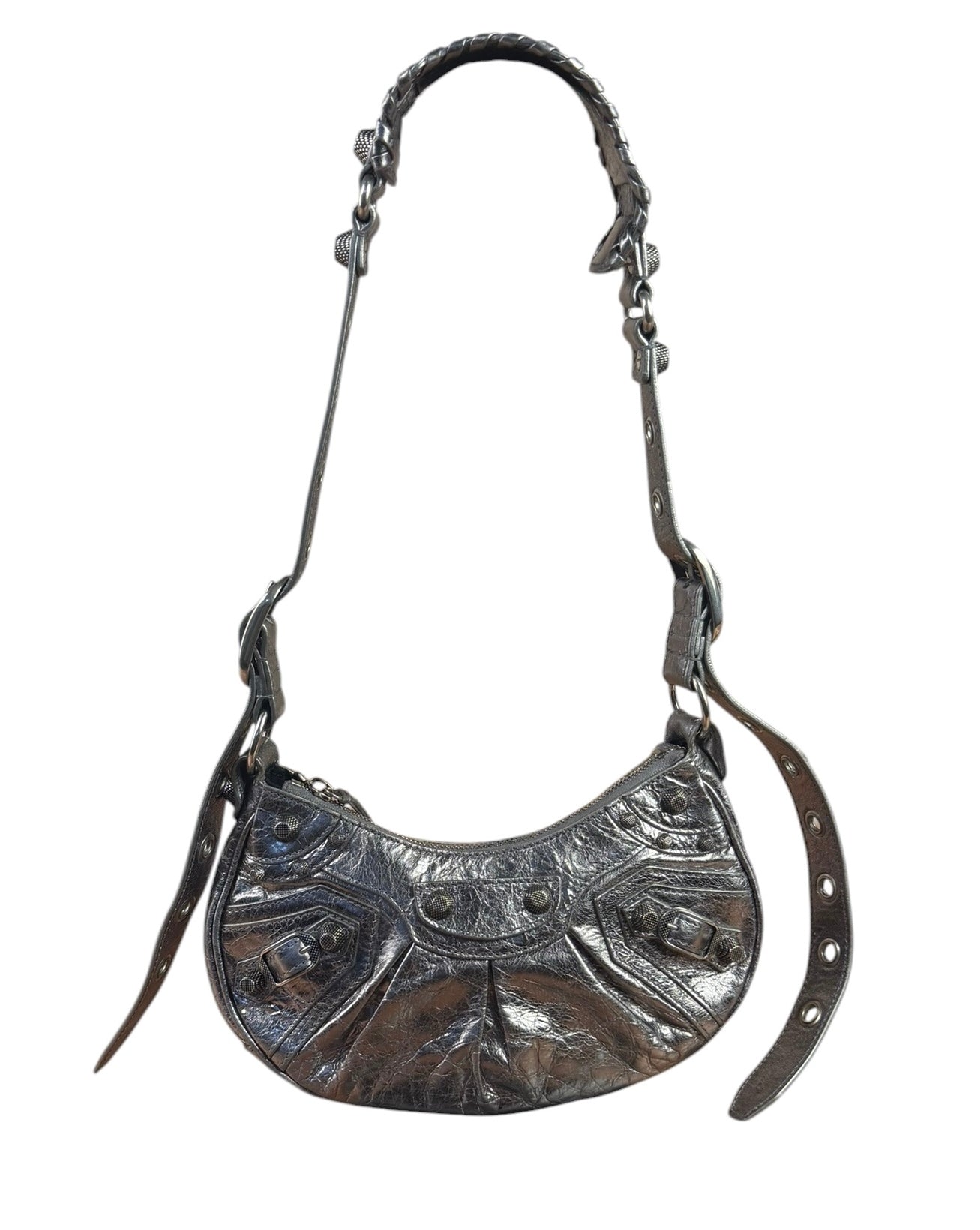 Balenciaga Silver Leather Le Cagole Shoulder Bag