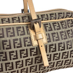 Fendi Beige Leather Trim Zucca Small Boston Bag