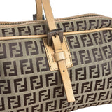Fendi Beige Leather Trim Zucca Small Boston Bag