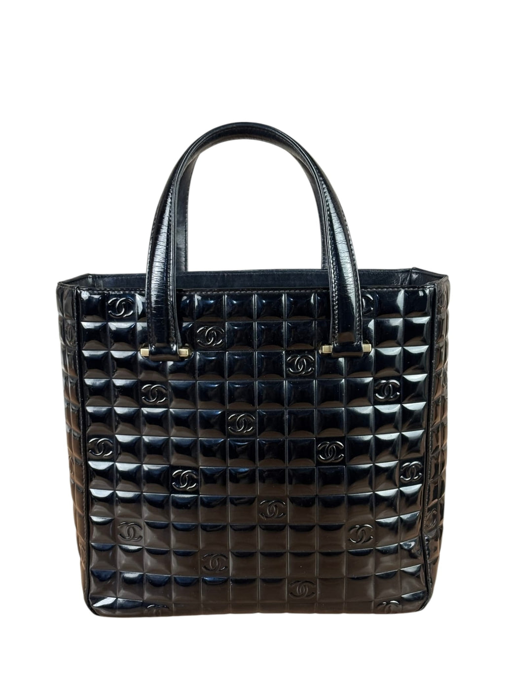 Chanel Black Patent Leather Chocolate Bar Tote Early 2000's