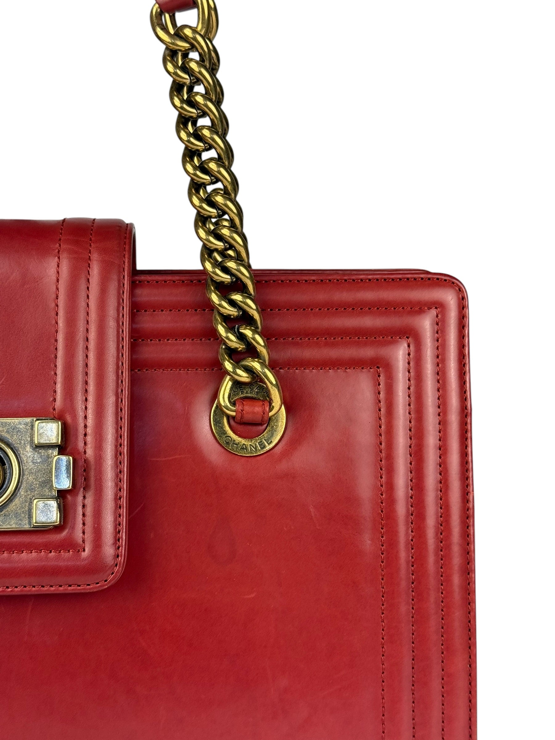Chanel Red Leather Large Jetsetter Boy 2Way Handbag 2011