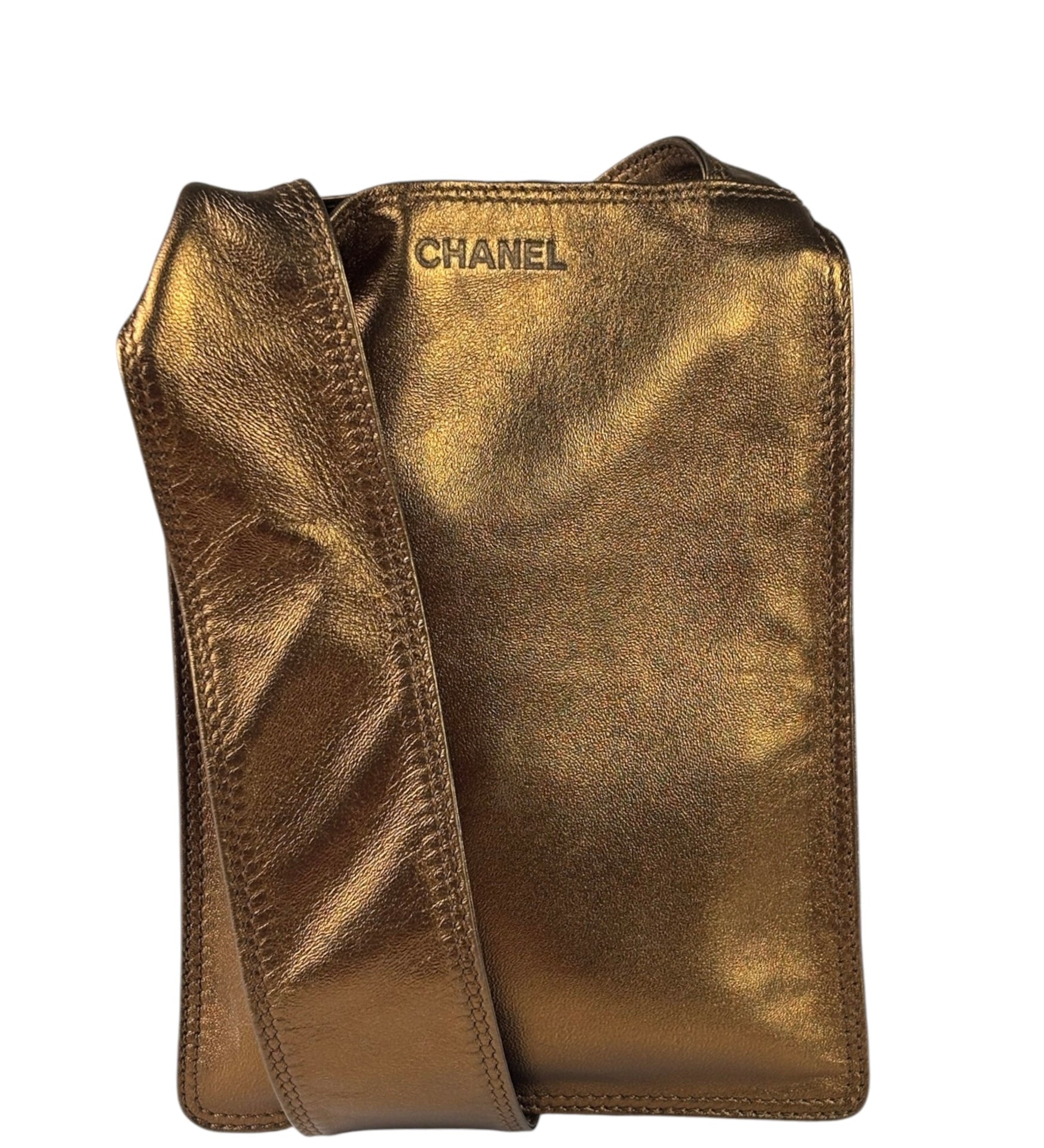Chanel Vintage Metallic Bronze Leather Crossbody Bag 1997