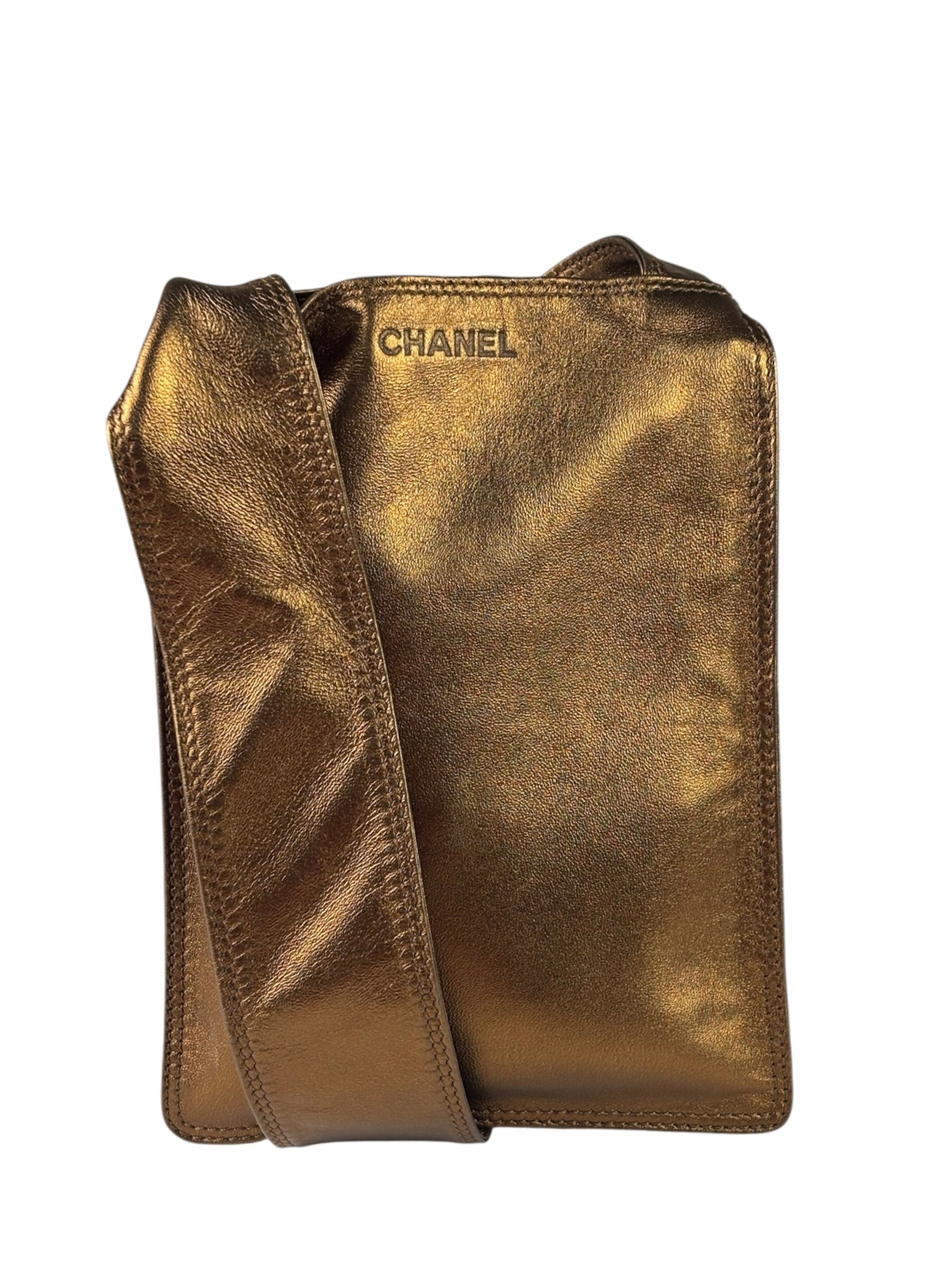Chanel Vintage Metallic Bronze Leather Crossbody Bag 1997
