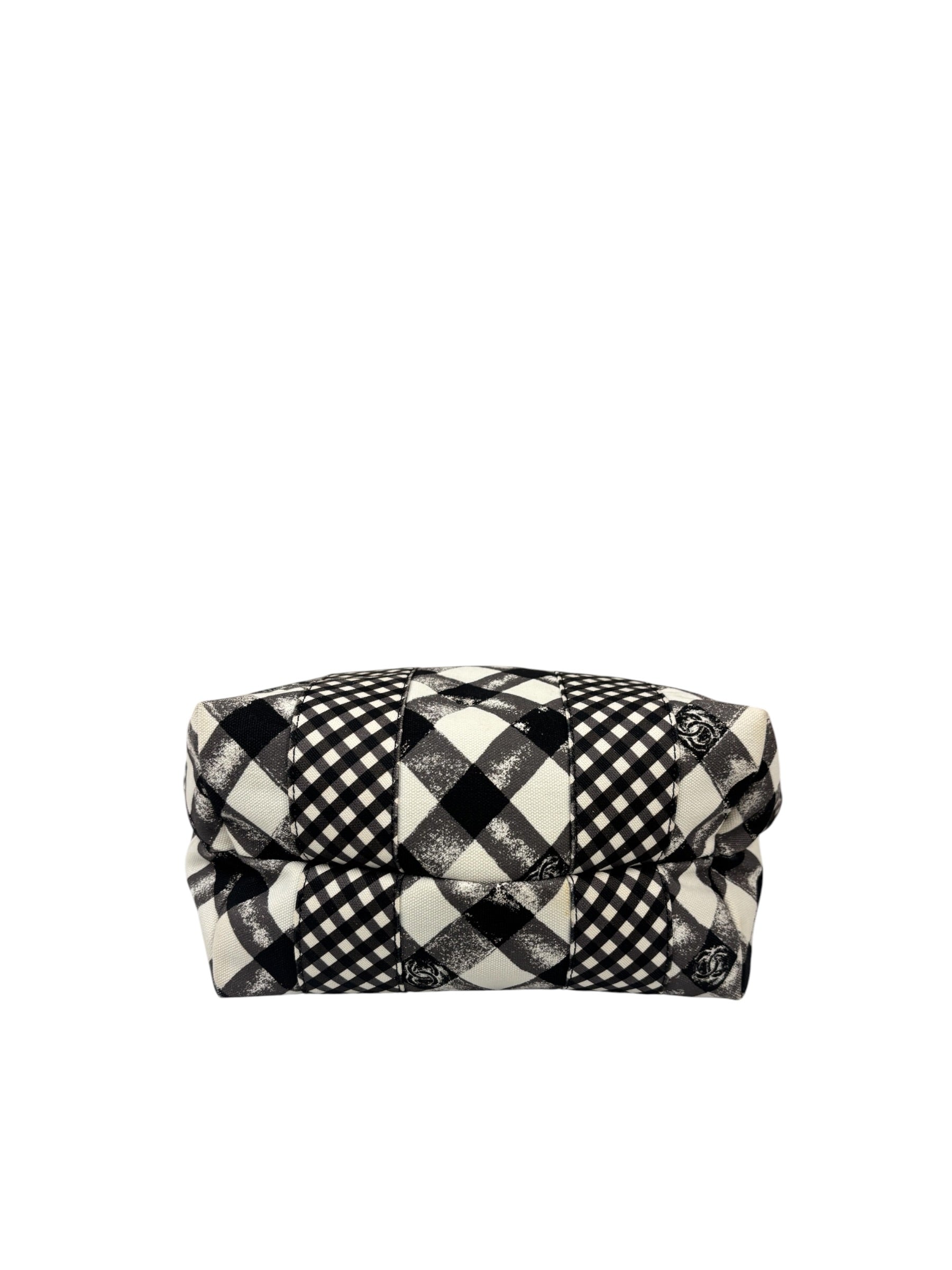 Chanel Bicolor Leather Trim Gingham Canvas Coco Mark Handbag 2010