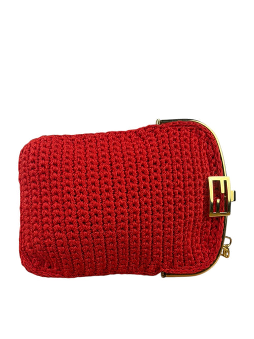 Fendi Red Woven Crochet Phone Bag