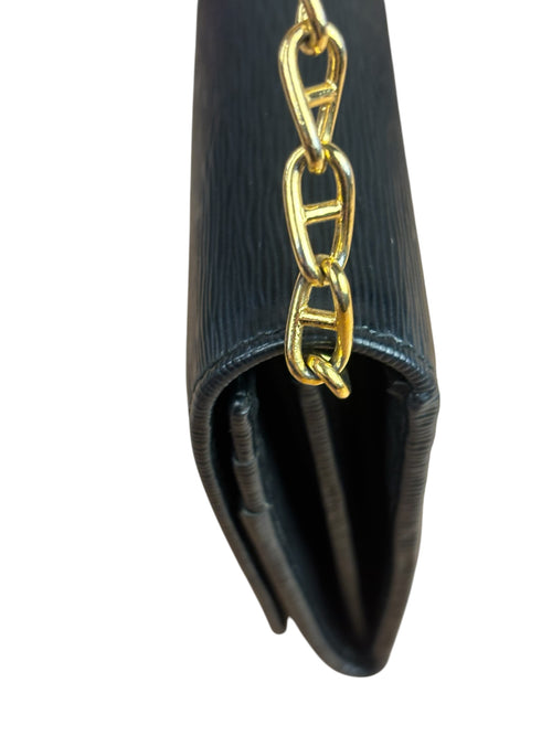 Prada Black Leather Flap Wallet On Chain