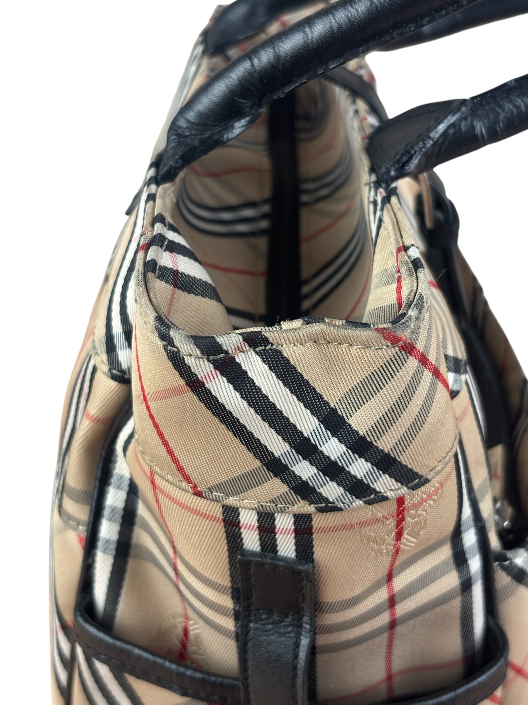 Burberry Vintage Blue Label Nova Check Multi-Pocket Nylon Tote Bag