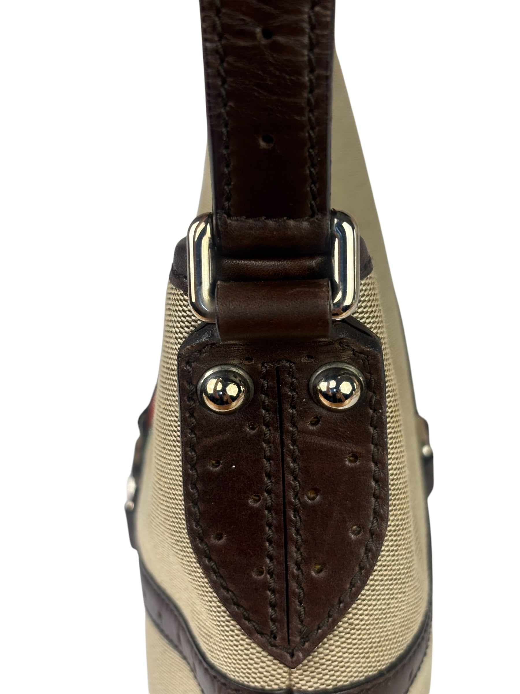 Gucci Brown/Beige Leather Trim Reins Canvas Web Hobo Bag
