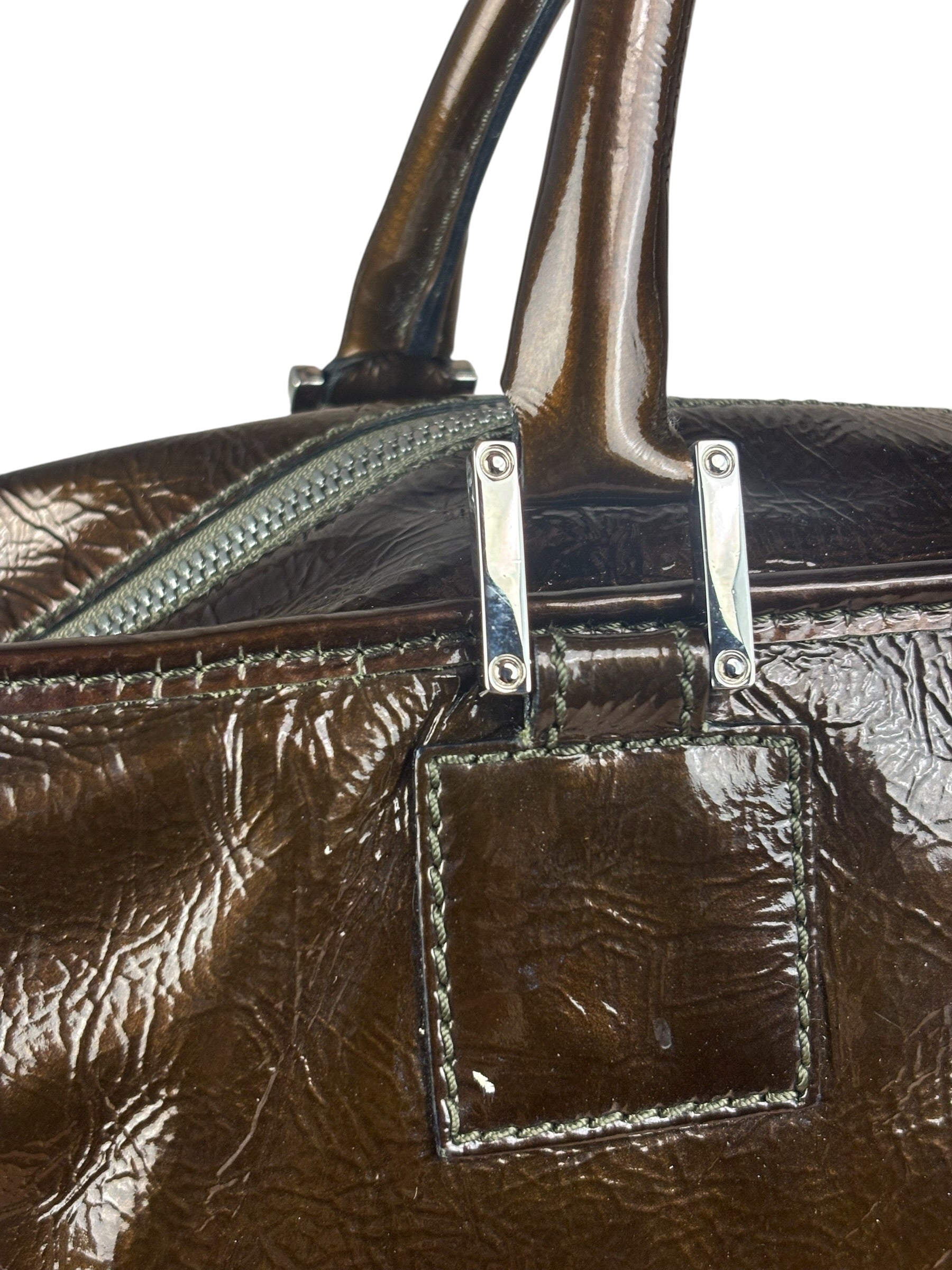 Loewe Vintage Brown Patent Leather Amazona Handbag