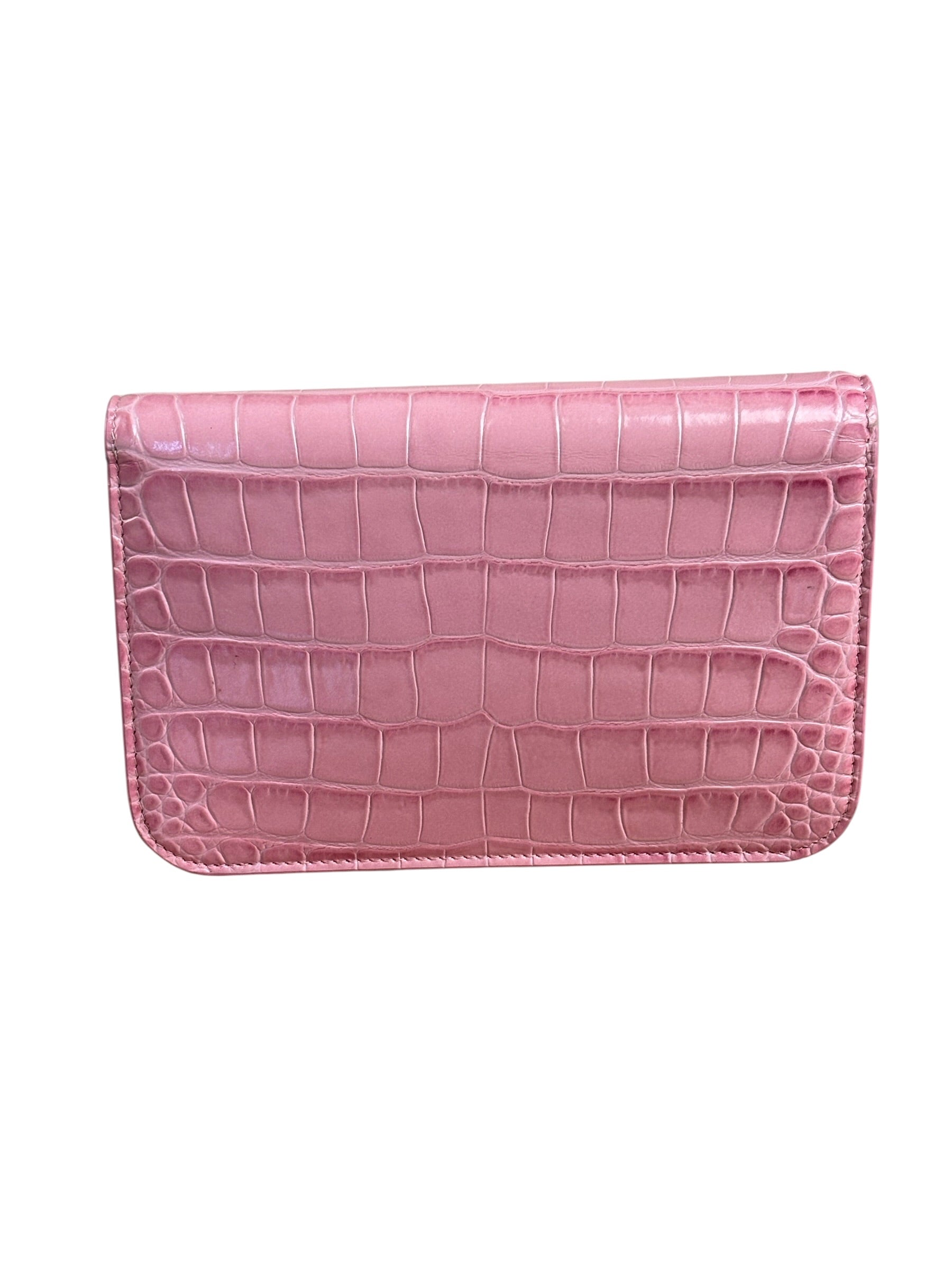 Balenciaga Pink Croc-Embossed Leather Chain B Wallet