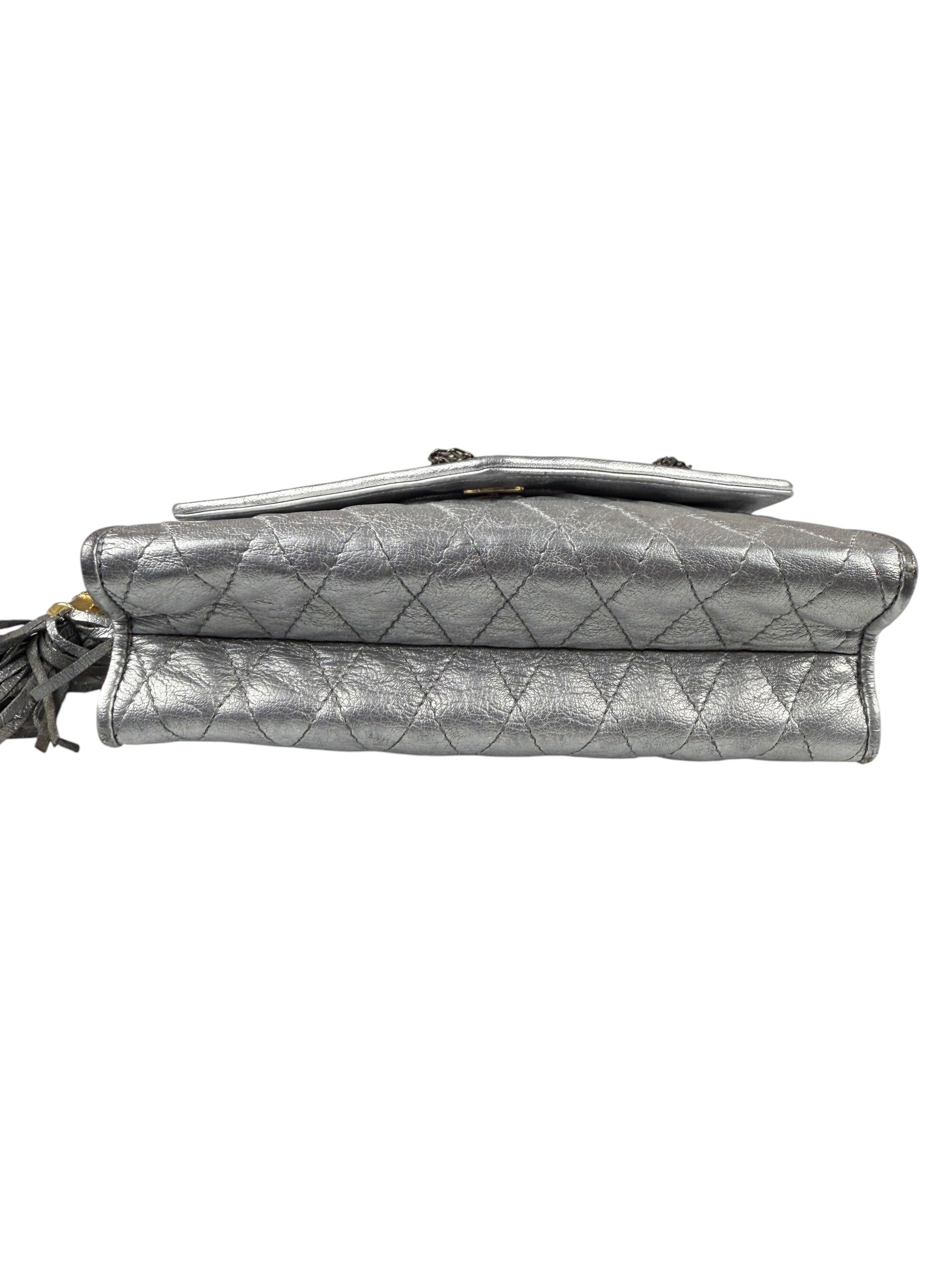 Chanel Vintage Metallic Silver Quilted Tassel Flap Bag 1997