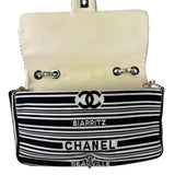 Chanel Black/White Leather Trim/Cloth Venise Biarritz Flap Bag 2019