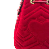 Gucci Red Velvet Leather Trim Marmont Matelasse Bucket Bag