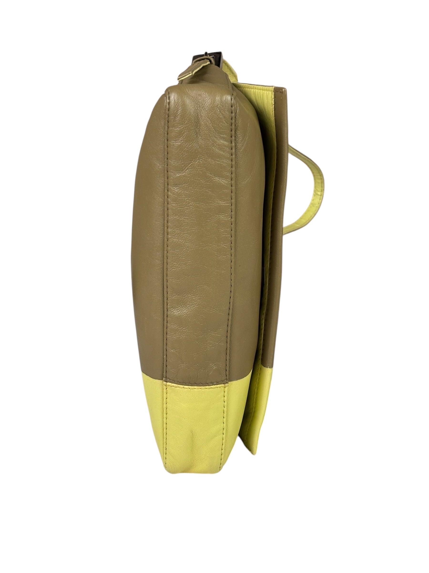 Fendi Camel Tan/Lime Yellow Leather Flap Pochette