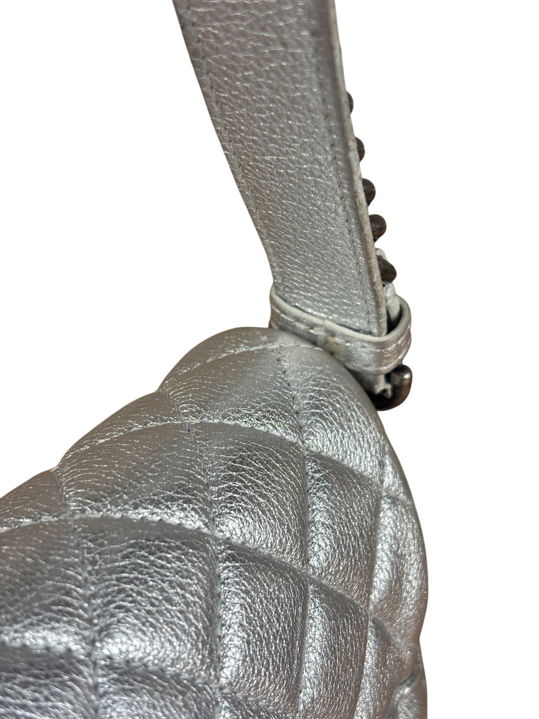 Chanel CC Silver Metallic Quilted Flap Shoulder Bag 2017