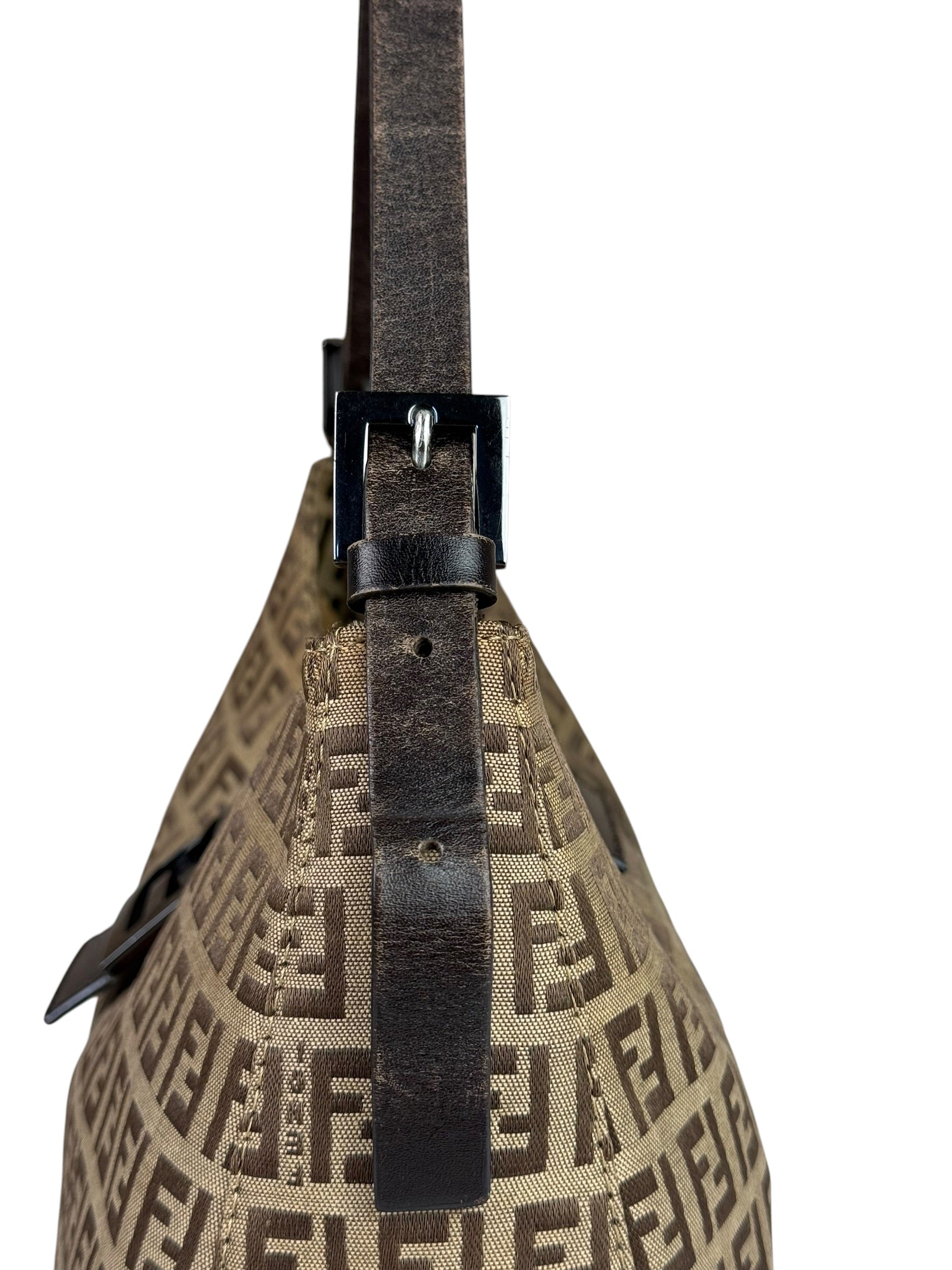 Fendi Brown Leather Trim Zucca Mamma Baguette