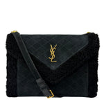 YSL Bicolor Quilted-Suede Shearling Gaby Shoulder Bag
