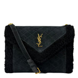 YSL Bicolor Quilted-Suede Shearling Gaby Shoulder Bag