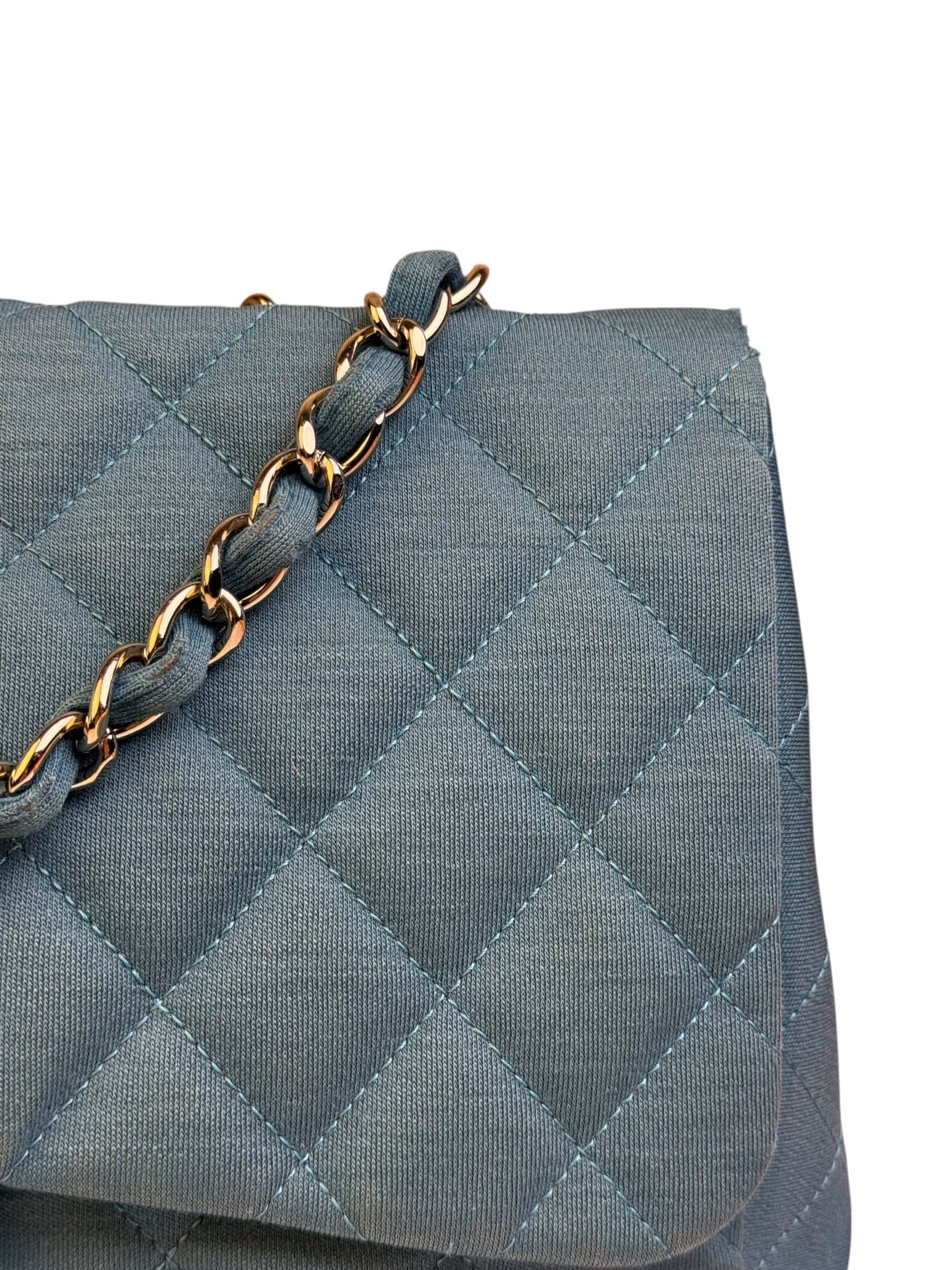 Chanel Teal Blue Jersey Large Flap Bag 2009