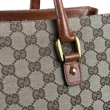 Gucci GG Brown Leather Trim Canvas Monogram Tote Bag