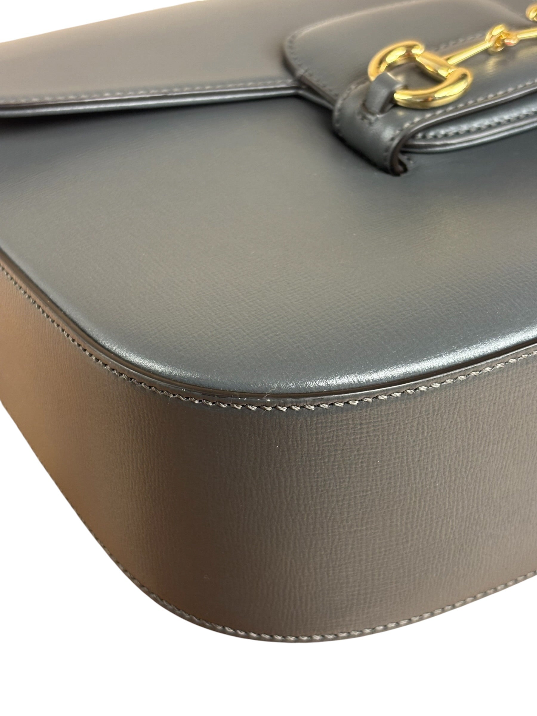 Gucci Grey Leather 1955 Horsebit Shoulder Bag