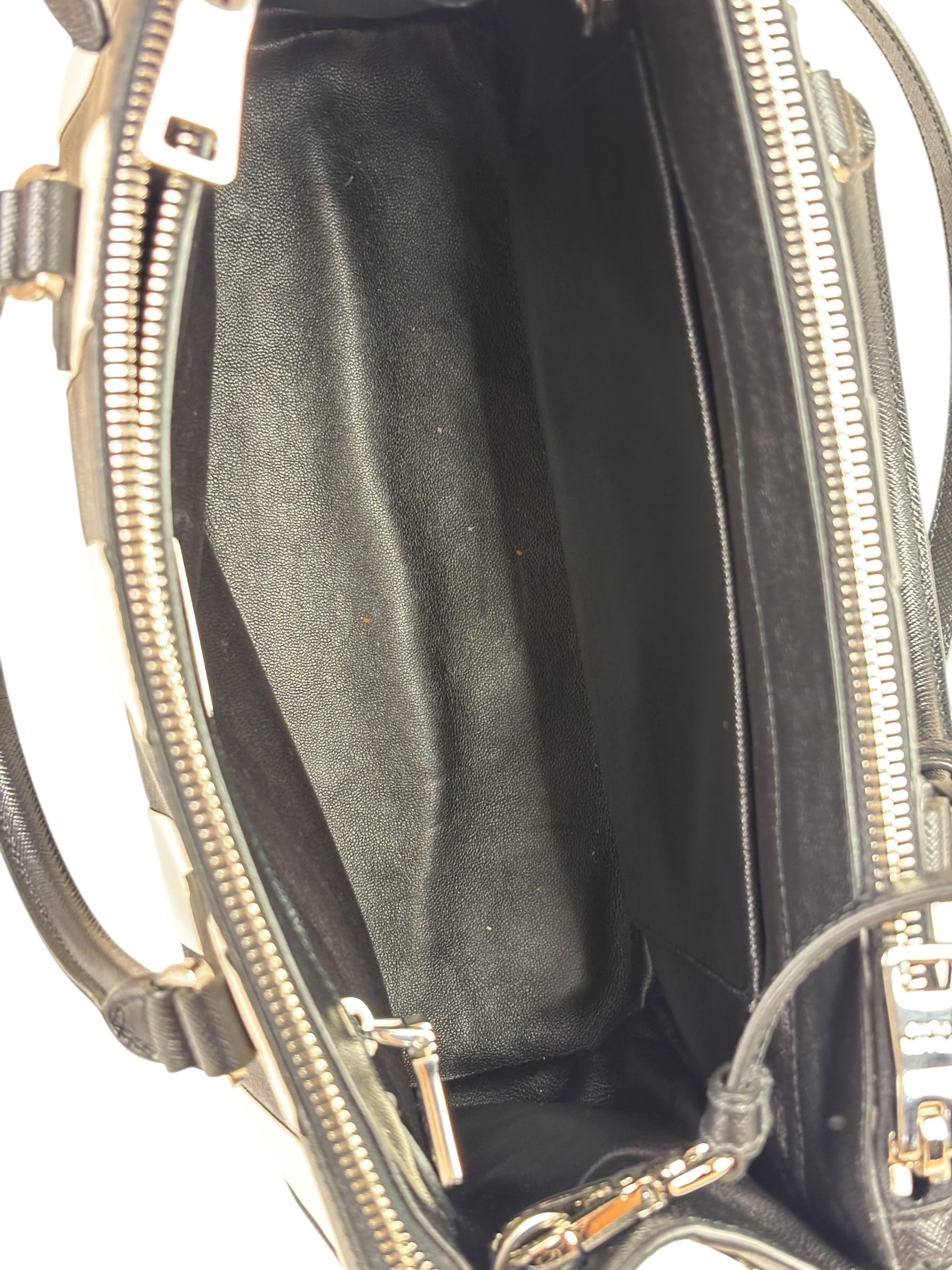 Prada Black/White Saffiano Leather Striped Two-Way Bag