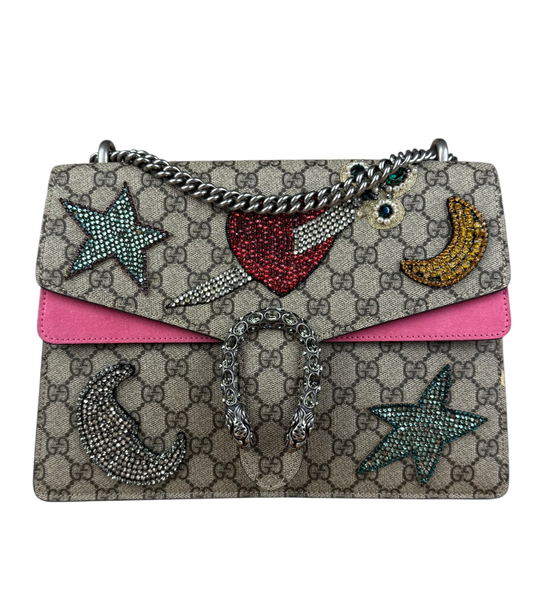 Gucci Pierced Heart Patches Dionysus Chain Shoulder Bag