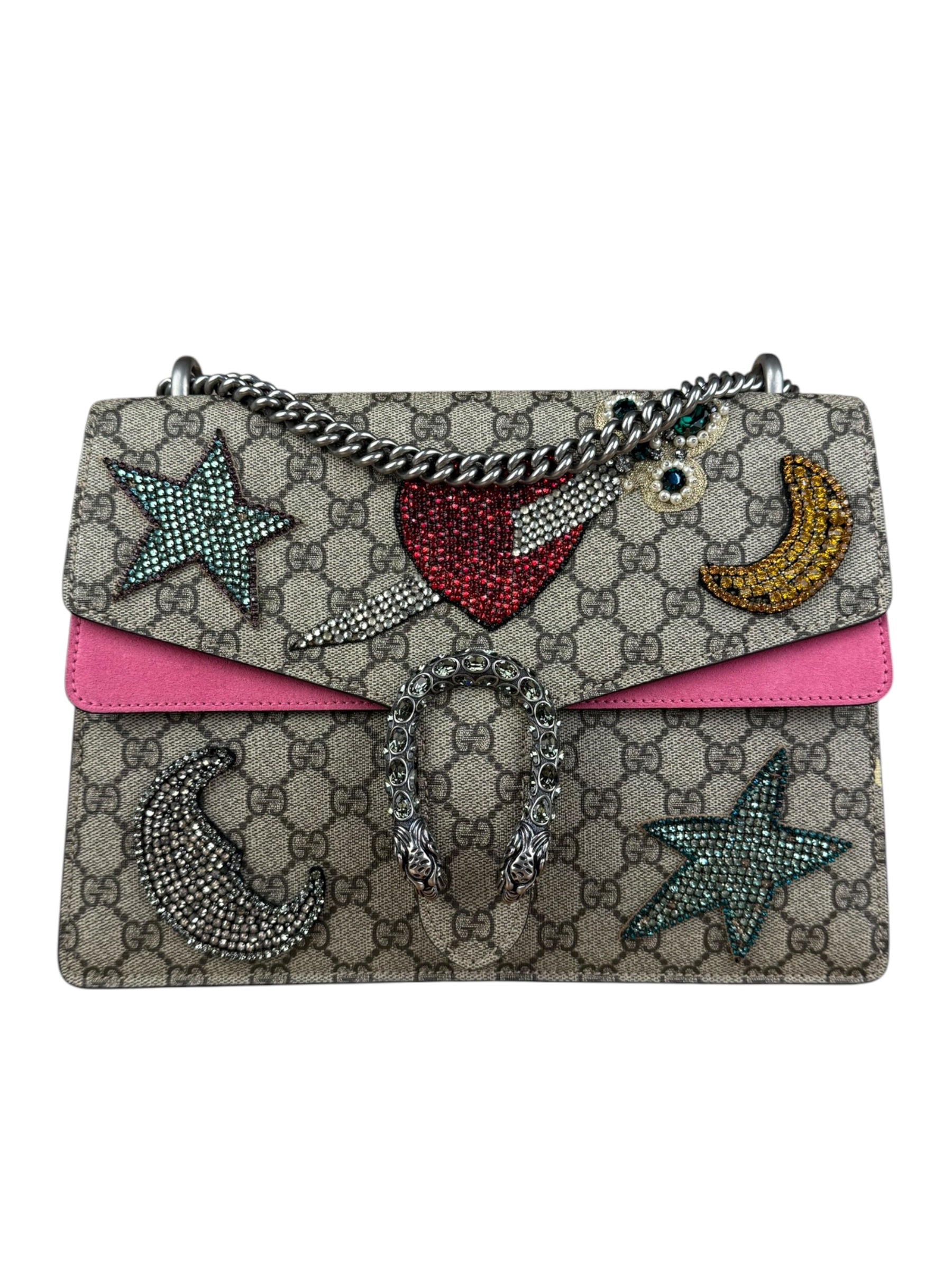 Gucci Pierced Heart Patches Dionysus Chain Shoulder Bag